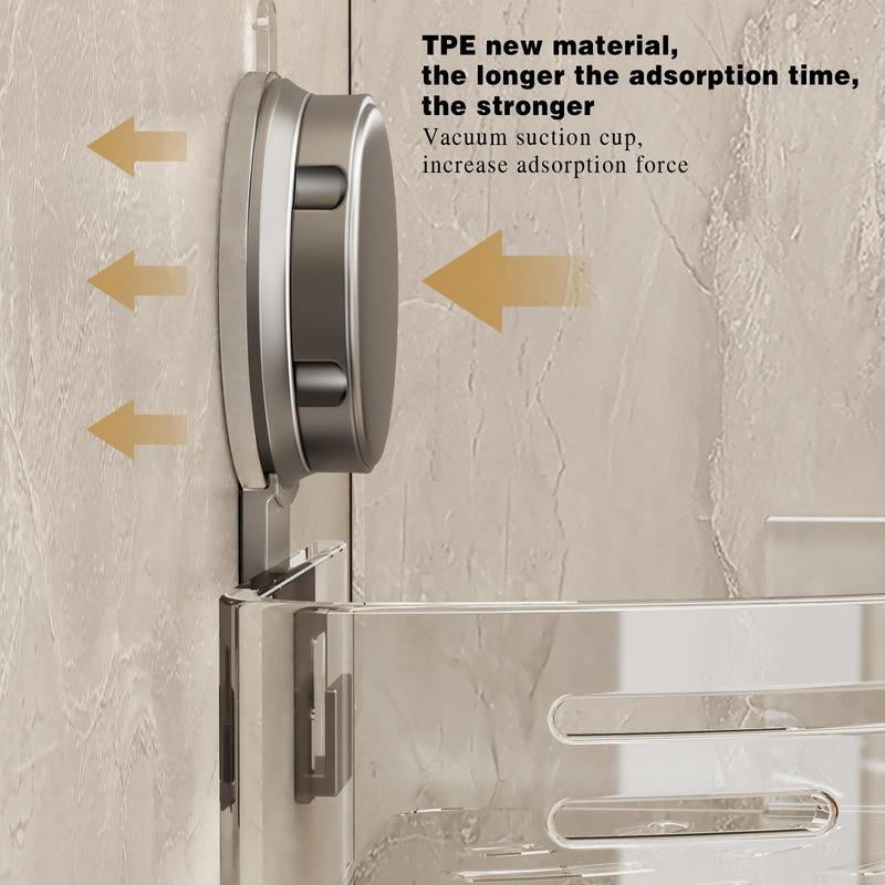 3-Pack Gun Gray Plastic Triangle Suction Cup Shower Caddy 3-Tier Corner Shelves No Drilling Bathroom Storage Rack 40Lbs Load Capacity with 6 Towel Bar Hooks